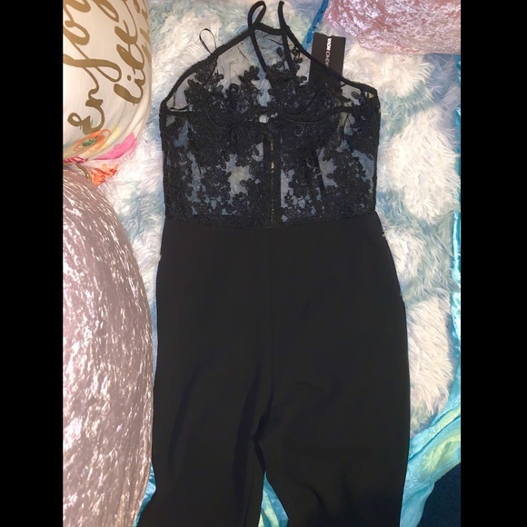 New✨Black Mesh & Lace Bodice•Halter Jumpsuit - Picture 6 of 7